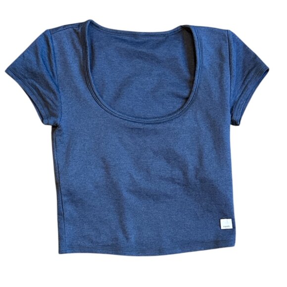 Vuori Purple Blue Halo Crop Top Scoop Neck Built in Bra T-Shirt - Picture 1 of 9